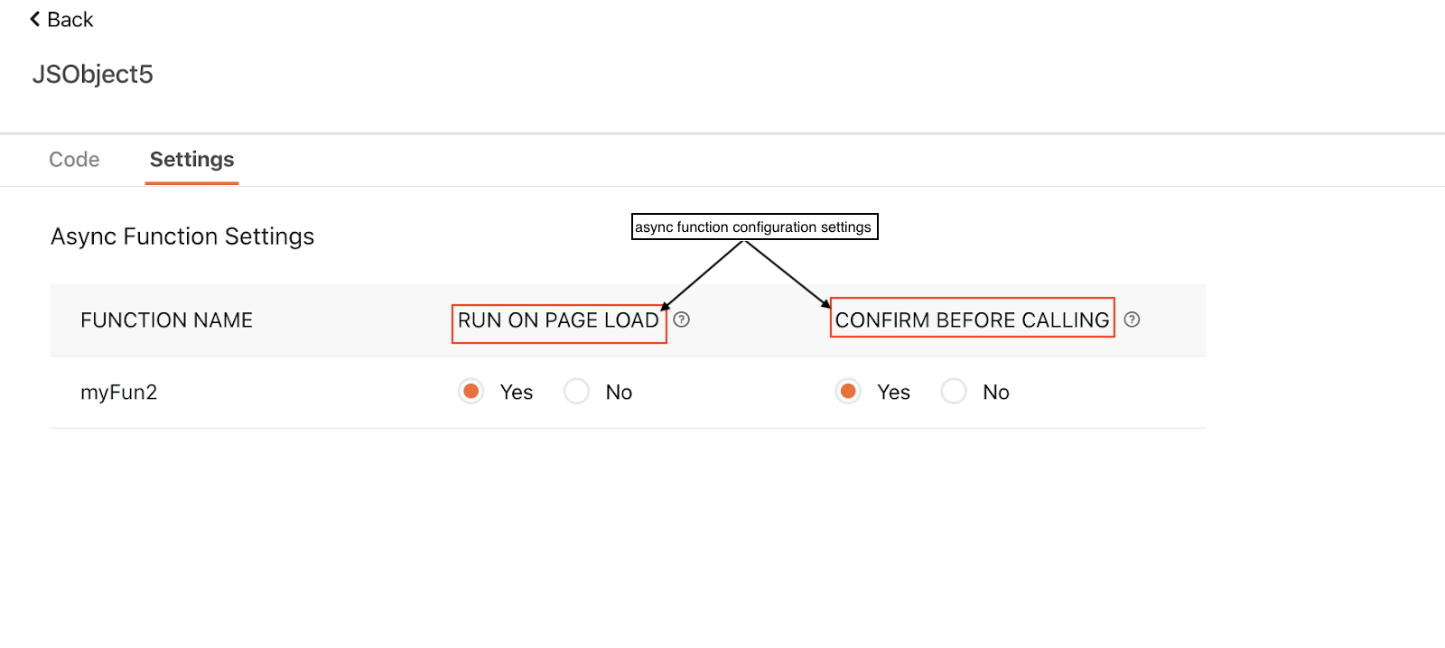 Configurations available for asynchronous functions